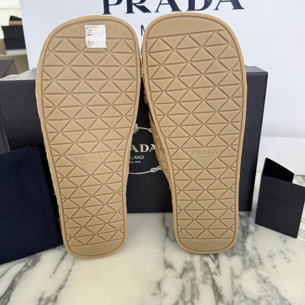 Prada Mens Woven Raffia Strap Slide Sandals Tan UK 7, 2X3142 - Picture 12 of 13